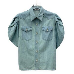 Miu Miu Light Blue Bubble Sleeve Cotton Denim Shirt